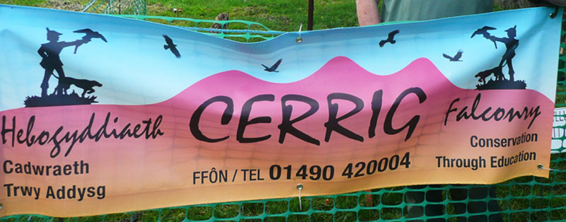 photo of the Cerrig Falconry banner which is displayed at any events they feature in