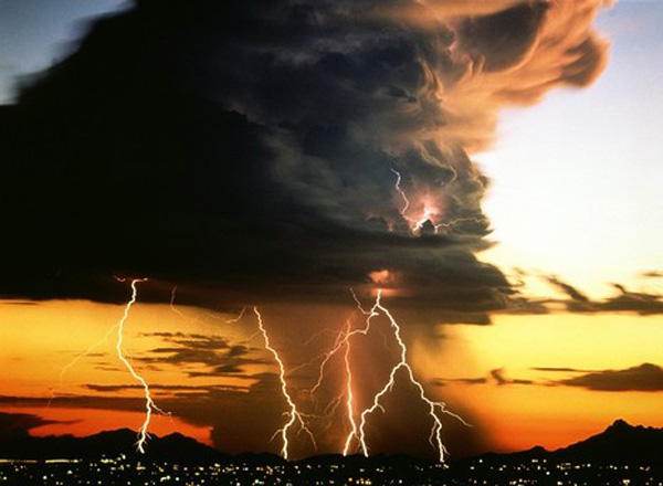 An electric storm hanging over the city