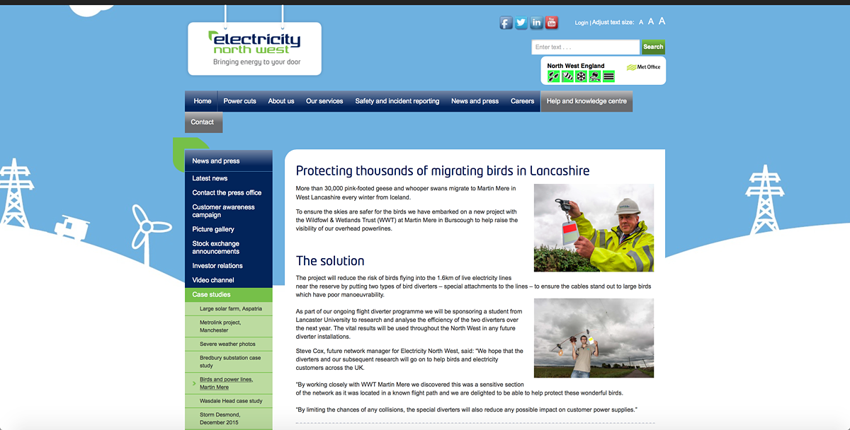 Webpage Image from Electricity Northwest website featuring this project