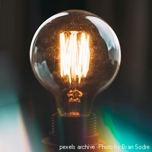 A light bulb, lit up